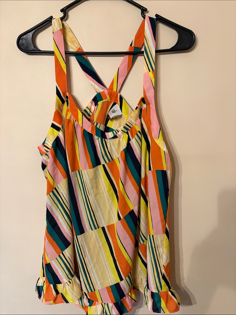 CAbi Multicolor Striped Ruffle Hem Tank - Orange, Pink, Yellow, Teal, Navy